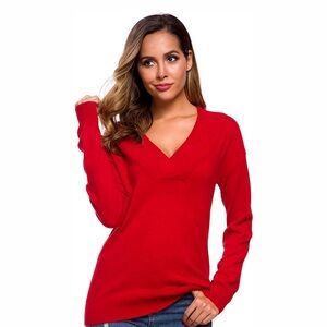 Cashmere Wool V-Neck Vibrant Red Sweater Natural Fibers Old Money Quiet Luxury